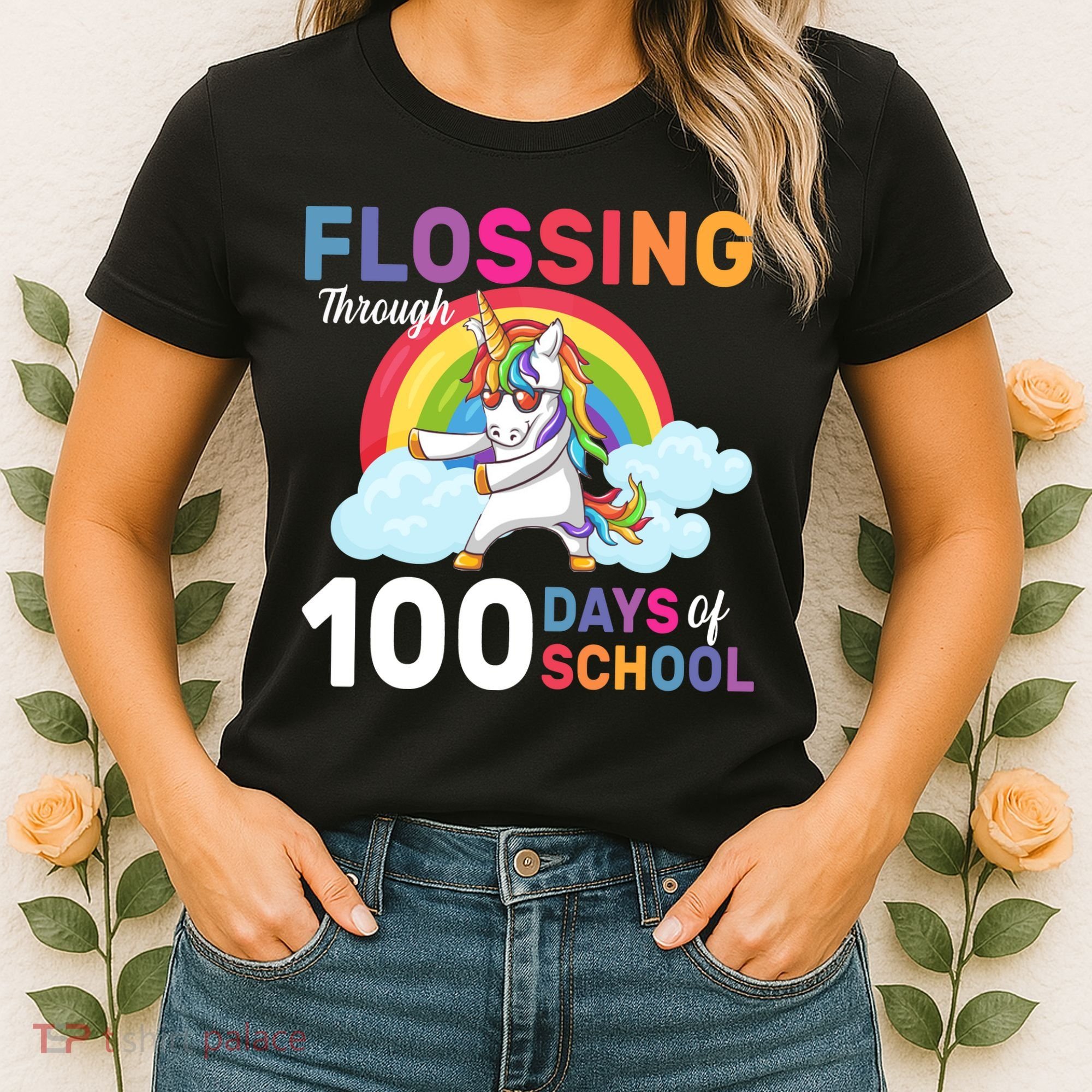 Flossing Unicorn Through 100 days Of School Women's T-Shirt