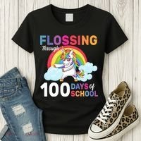 Flossing Unicorn Through 100 days Of School Women's T-Shirt thumb 3
