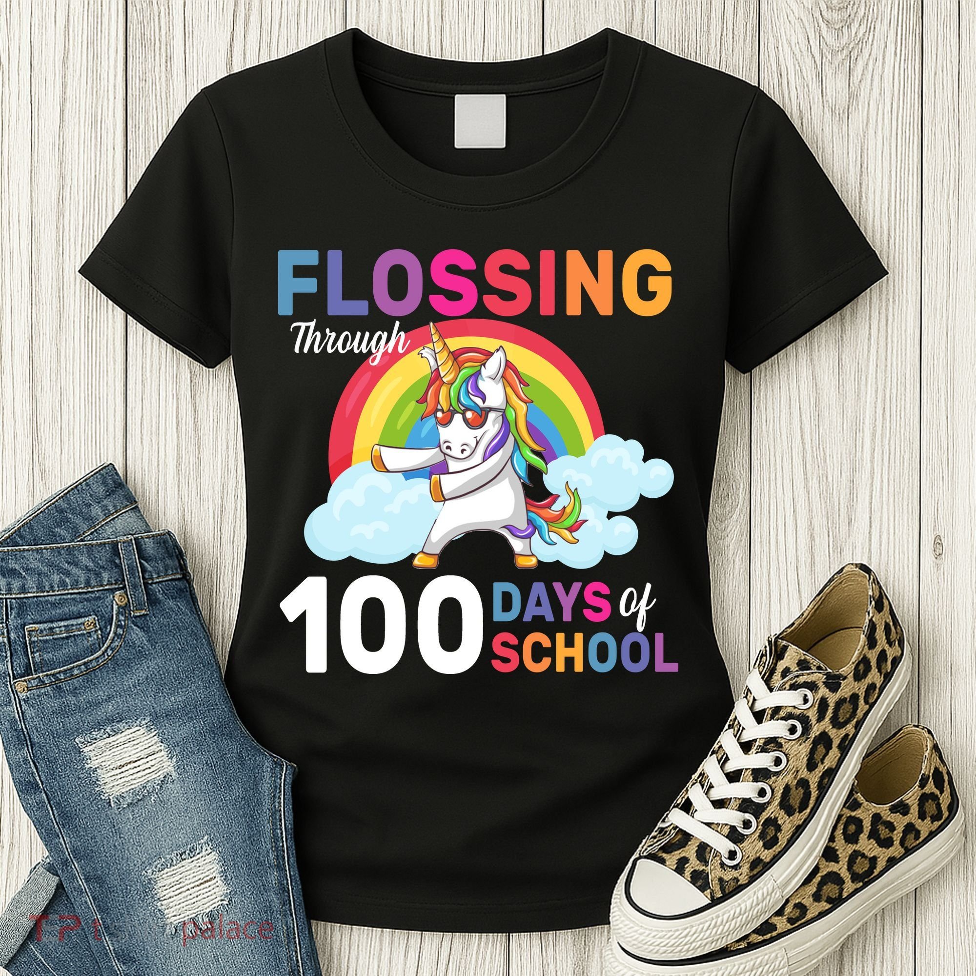 Flossing Unicorn Through 100 days Of School Women's T-Shirt