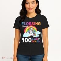Flossing Unicorn Through 100 days Of School Women's T-Shirt thumb 4