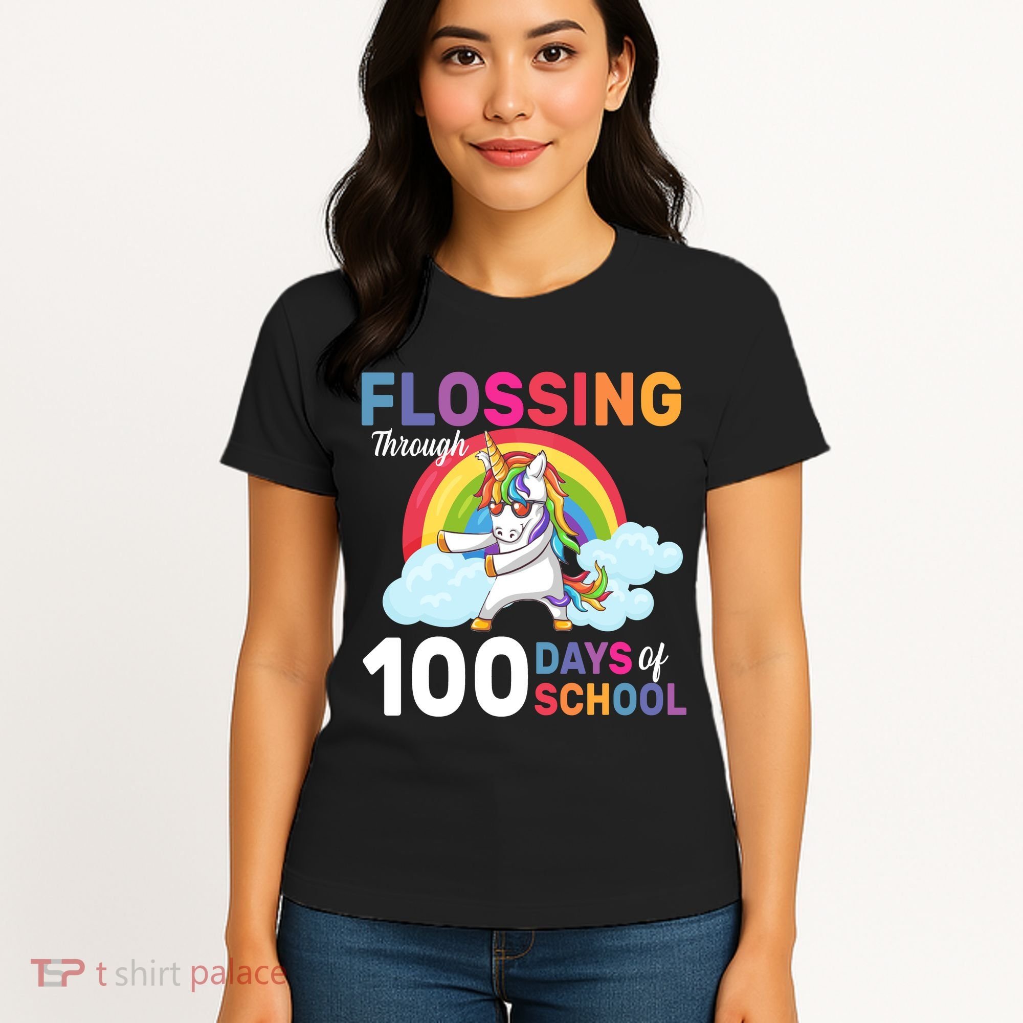 Flossing Unicorn Through 100 days Of School Women's T-Shirt