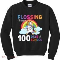 Flossing Unicorn Through 100 days Of School Kids Sweatshirt thumb 0