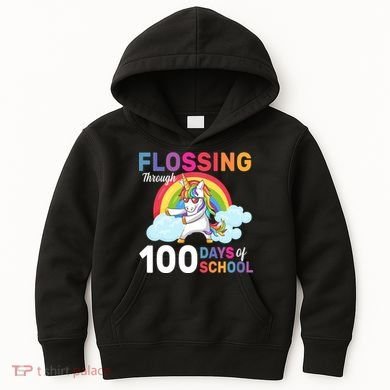 Flossing Unicorn Through 100 days Of School Kids Hoodie