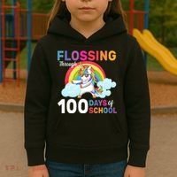 Flossing Unicorn Through 100 days Of School Kids Hoodie thumb 3