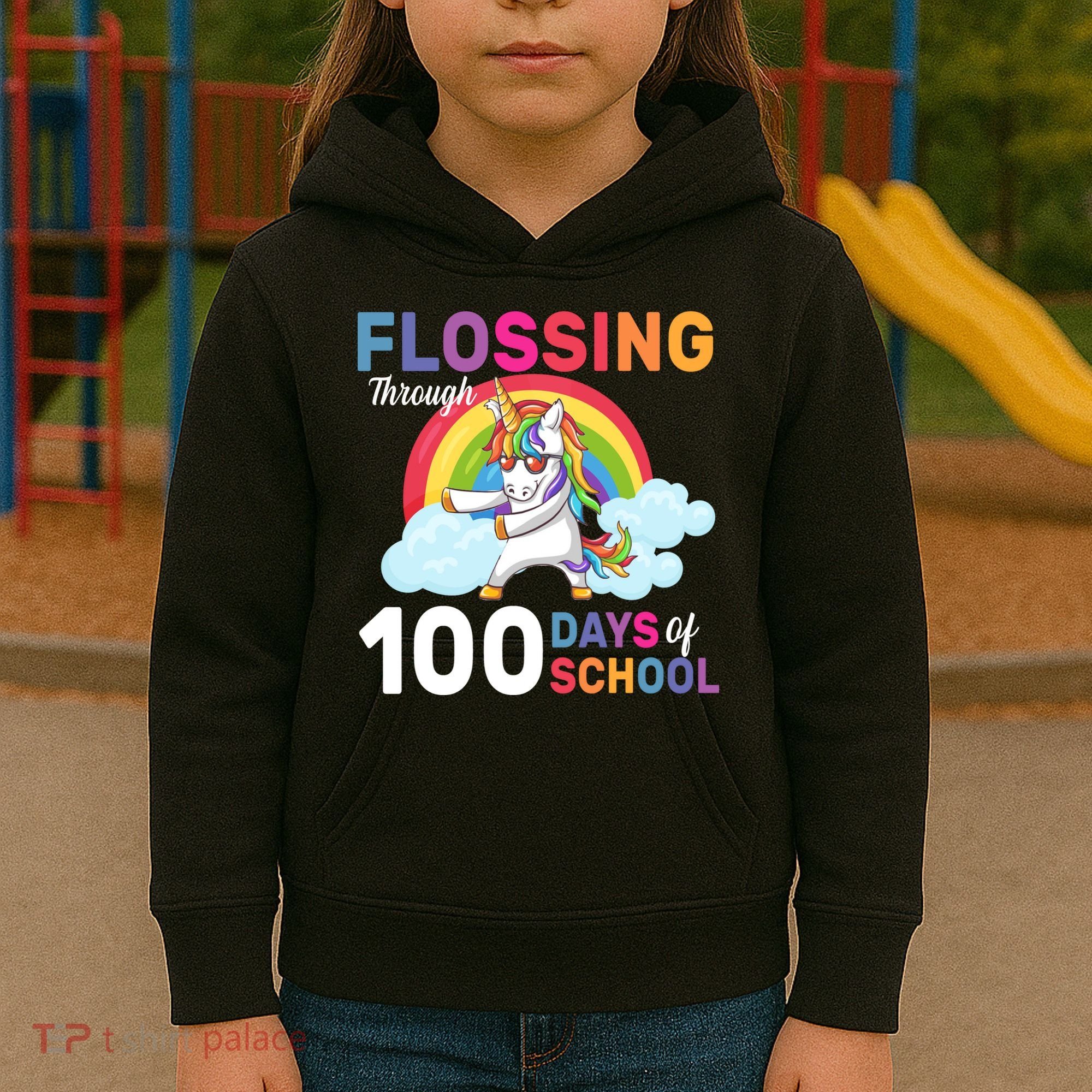 Flossing Unicorn Through 100 days Of School Kids Hoodie