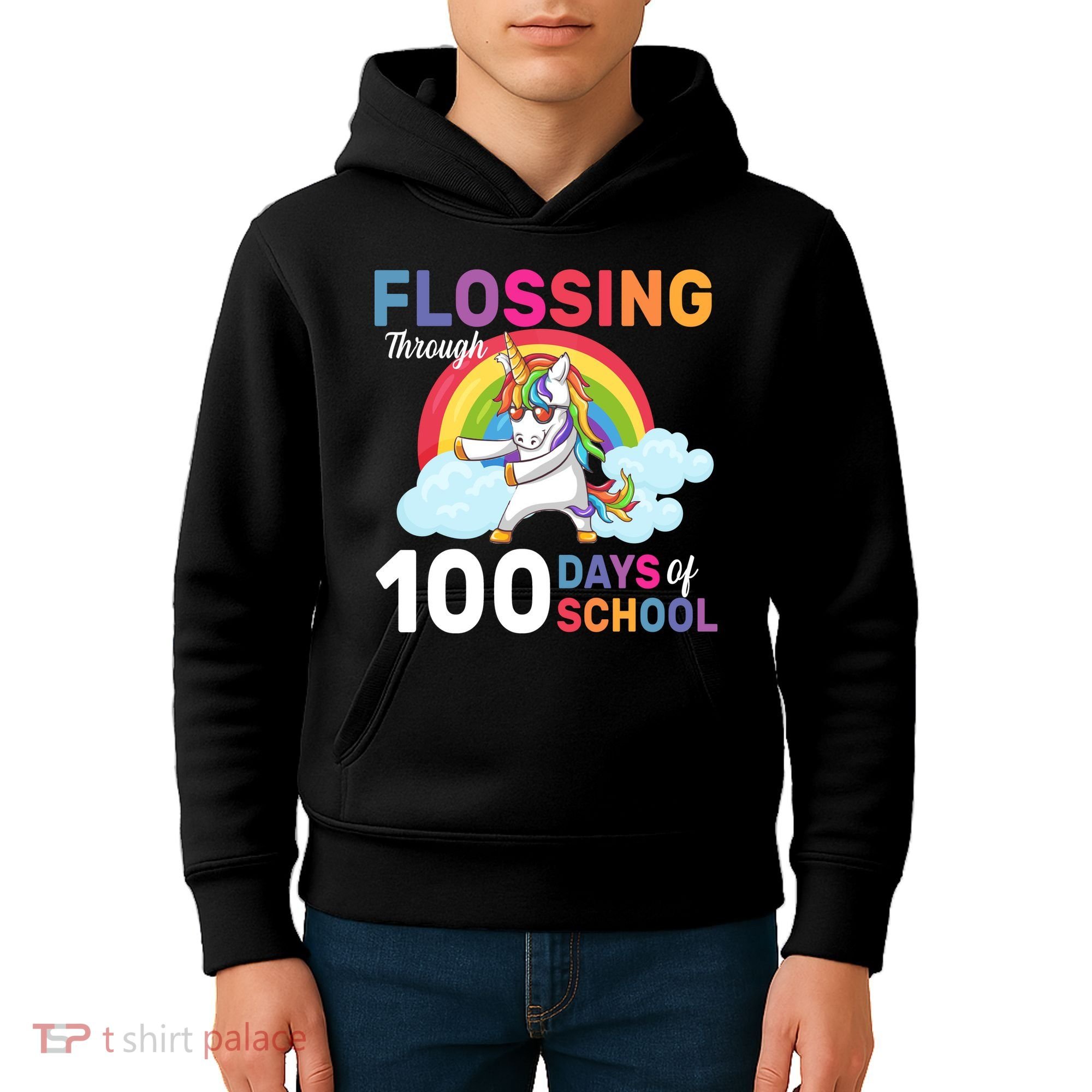 Flossing Unicorn Through 100 days Of School Kids Hoodie