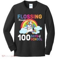 Flossing Unicorn Through 100 days Of School Kids Long Sleeve Shirt thumb 0