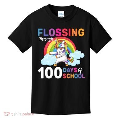 Flossing Unicorn Through 100 days Of School Kids T-Shirt