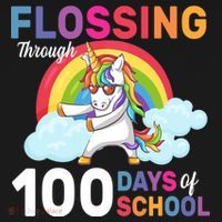 Flossing Unicorn Through 100 days Of School Kids T-Shirt thumb 4
