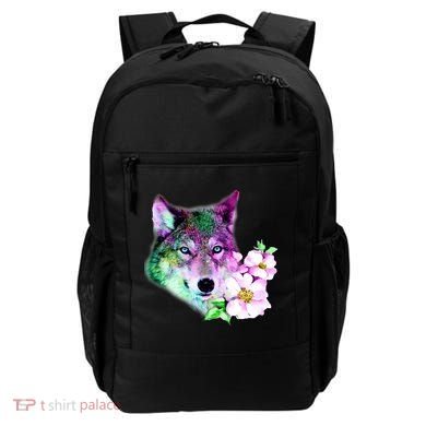 Flower Colorful Wilderness Wolf Backpack
