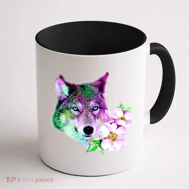 Flower Colorful Wilderness Wolf Coffee Mug back