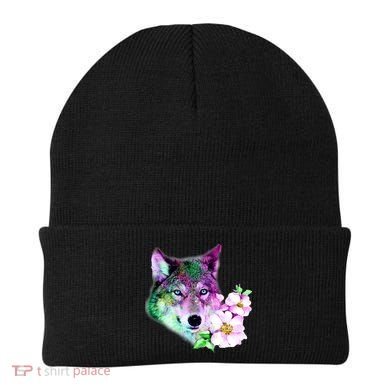 Flower Colorful Wilderness Wolf Beanie