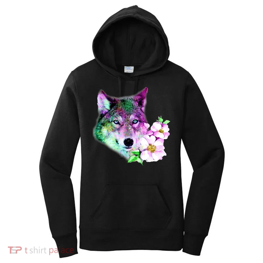 Flower Colorful Wilderness Wolf Women's Hoodie