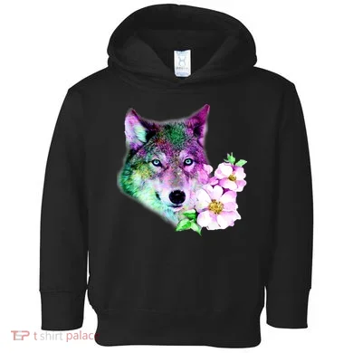 Flower Colorful Wilderness Wolf Toddler Hoodie