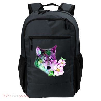 Flower Colorful Wilderness Wolf Backpack