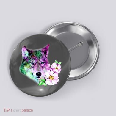 Flower Colorful Wilderness Wolf Button
