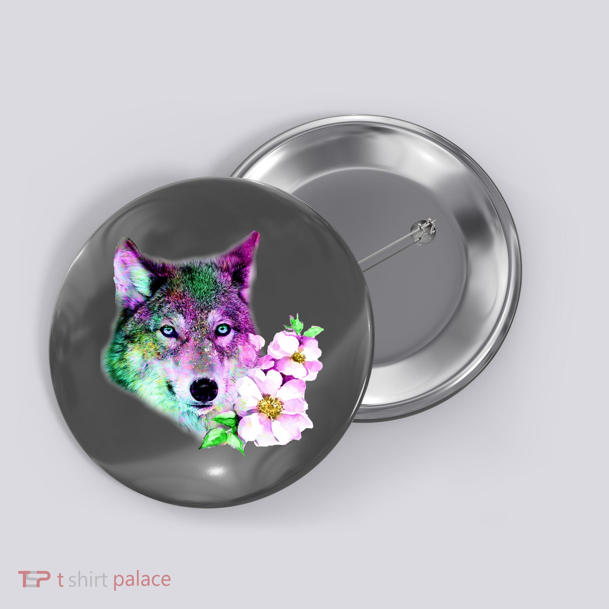 Flower Colorful Wilderness Wolf Button