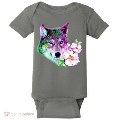 Flower Colorful Wilderness Wolf Baby Bodysuit