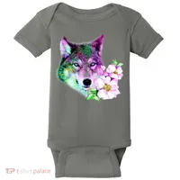 Flower Colorful Wilderness Wolf Baby Bodysuit thumb 0