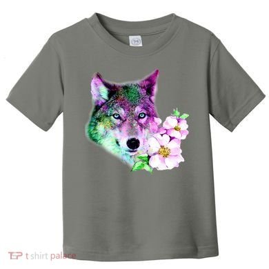 Flower Colorful Wilderness Wolf Toddler T-Shirt