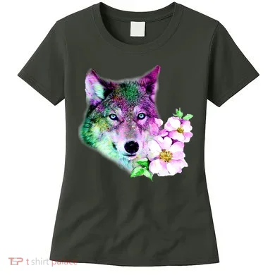 Flower Colorful Wilderness Wolf Women's T-Shirt