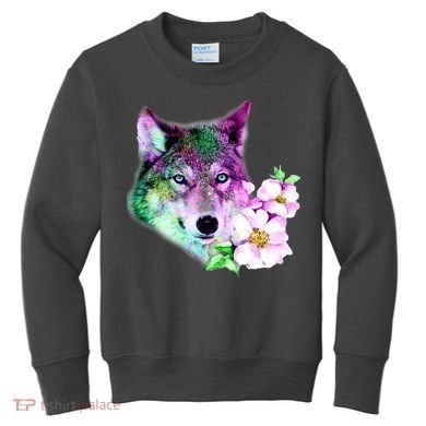Flower Colorful Wilderness Wolf Kids Sweatshirt