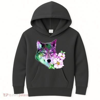 Flower Colorful Wilderness Wolf Kids Hoodie