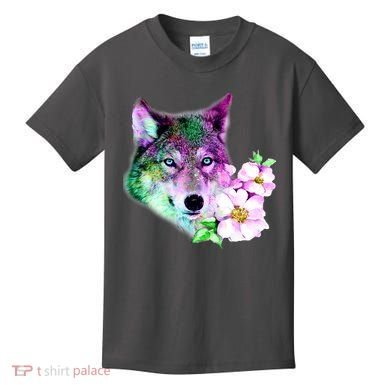 Flower Colorful Wilderness Wolf Kids T-Shirt