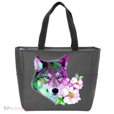Flower Colorful Wilderness Wolf Tote Bag