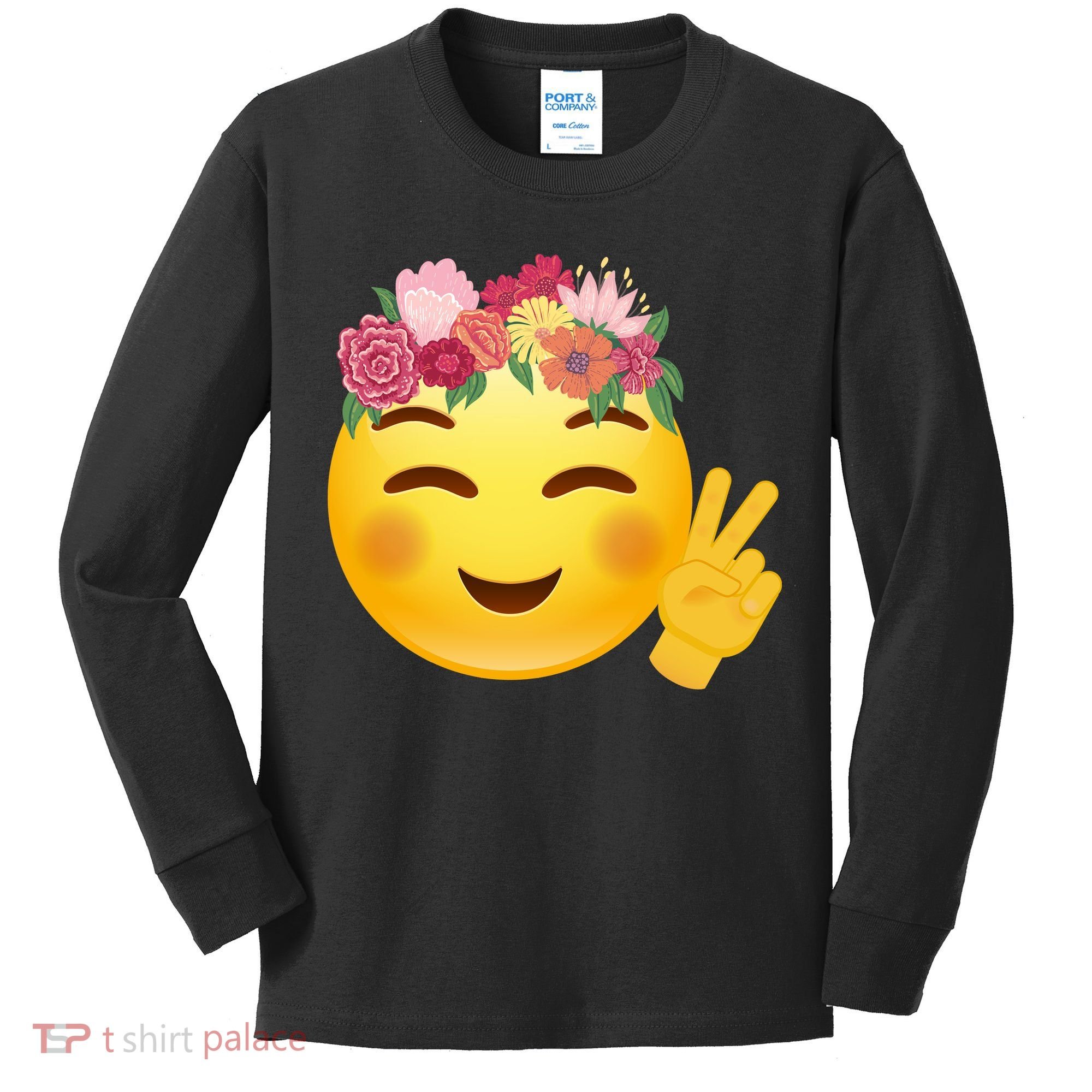 Flower Crown Emoji Kids Long Sleeve Shirt