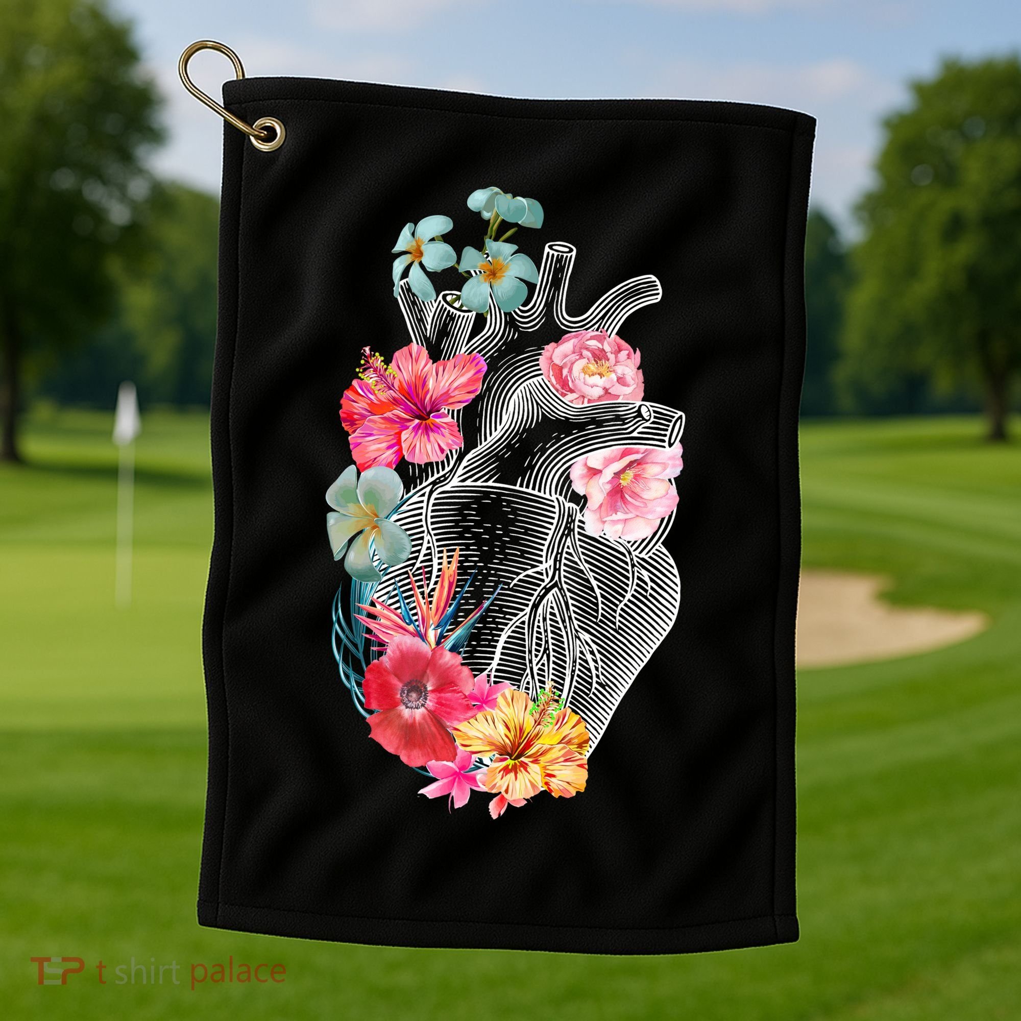 Flower Heart Floral Golf Towel