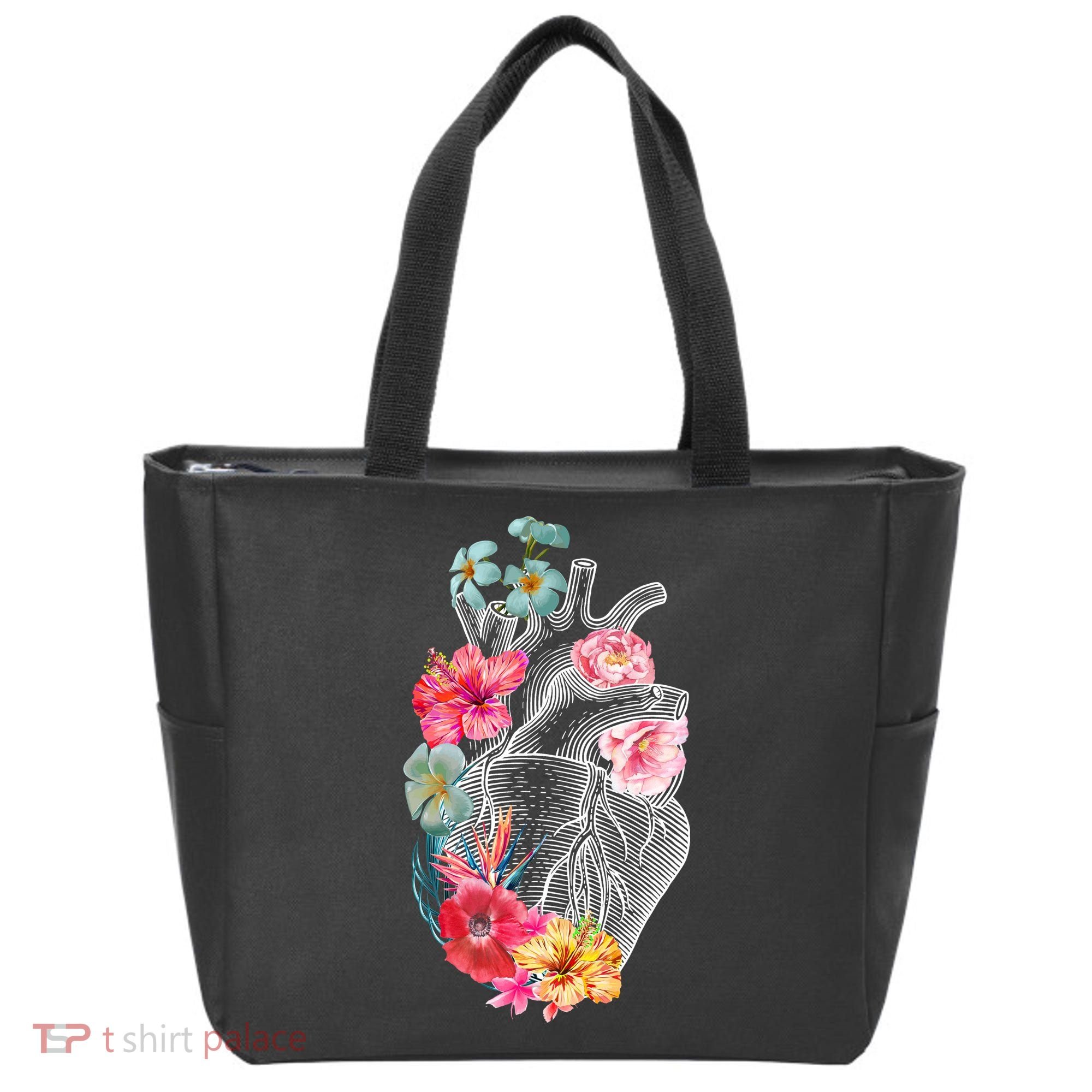 Flower Heart Floral Tote Bag