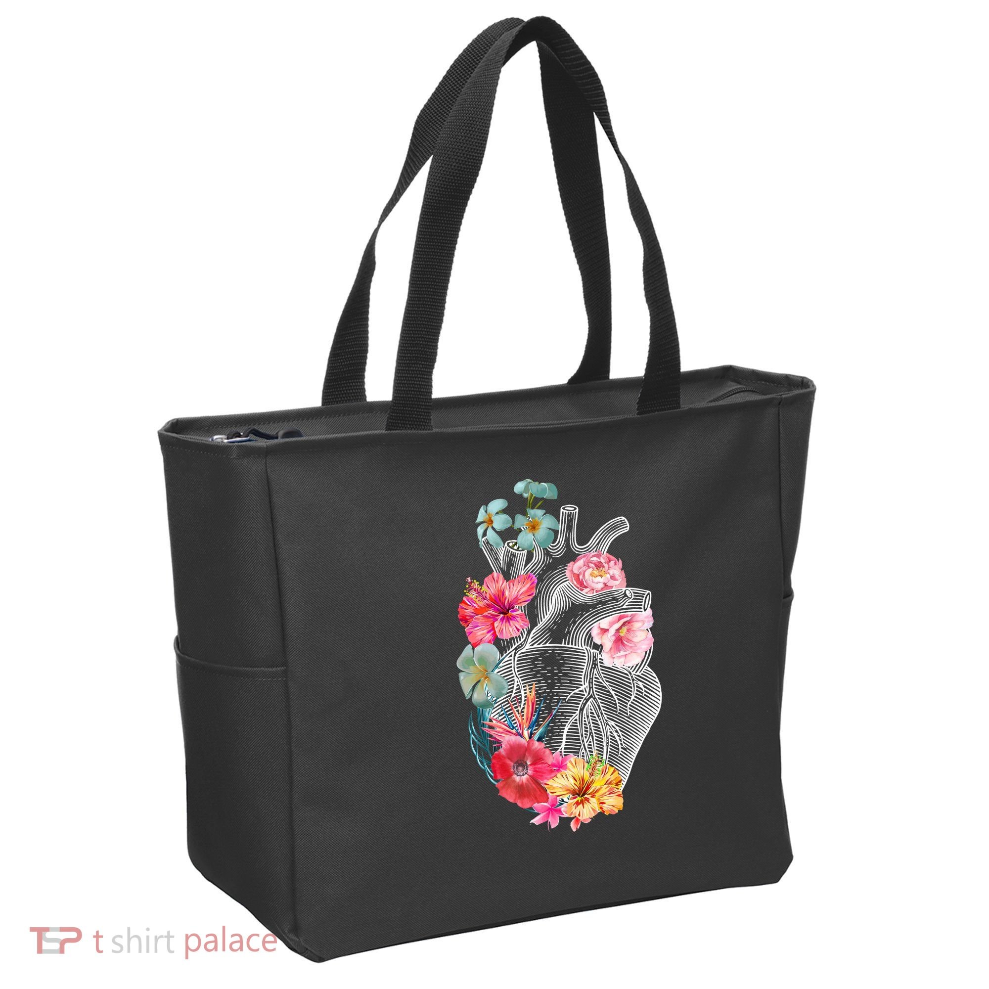 Flower Heart Floral Tote Bag