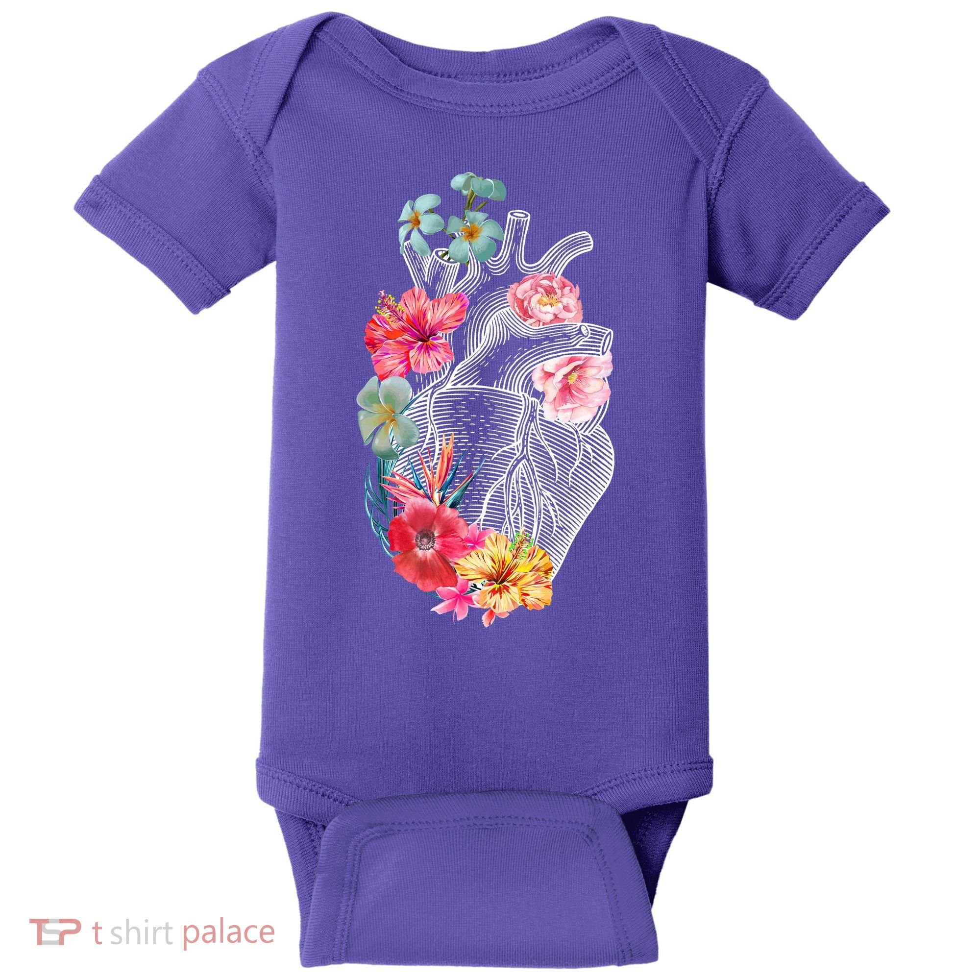 Flower Heart Floral Baby Bodysuit