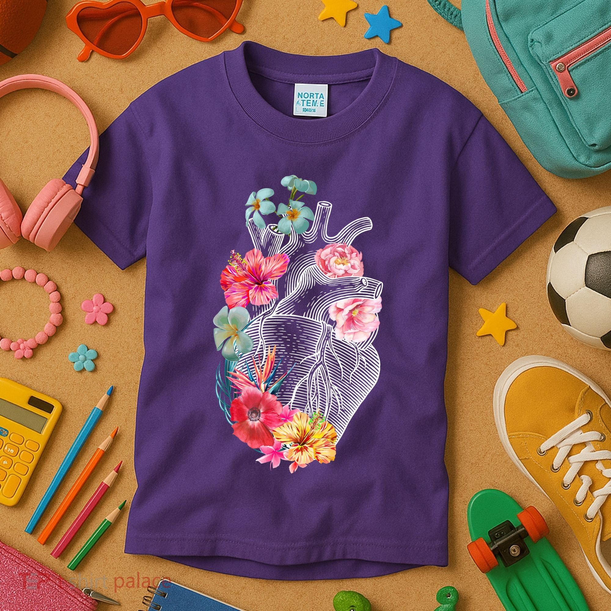 Flower Heart Floral Kids T-Shirt
