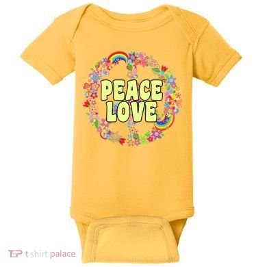 Flower Peace Love Sign Baby Bodysuit