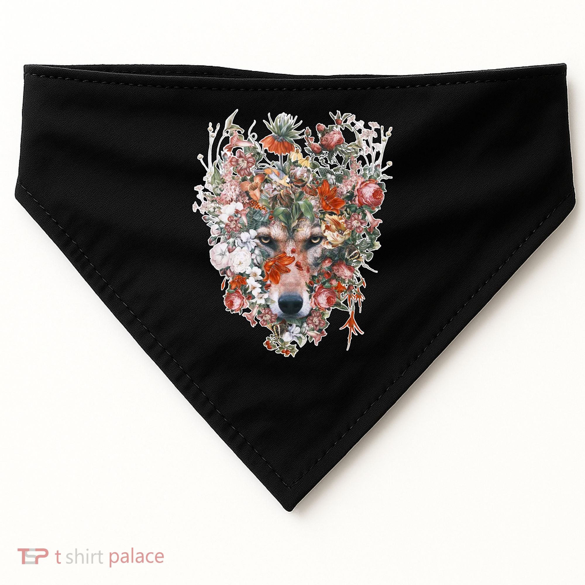 Flower Wolf Wilderness Floral USA-Made Doggie Bandana