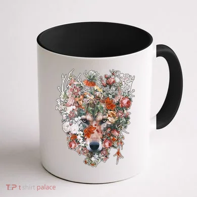Flower Wolf Wilderness Floral Coffee Mug back