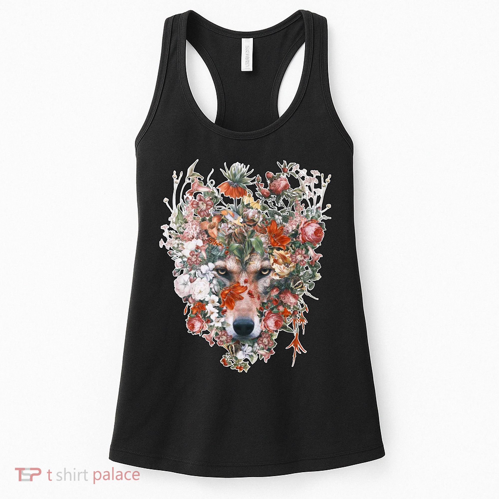 Flower Wolf Wilderness Floral Women's Tank Top