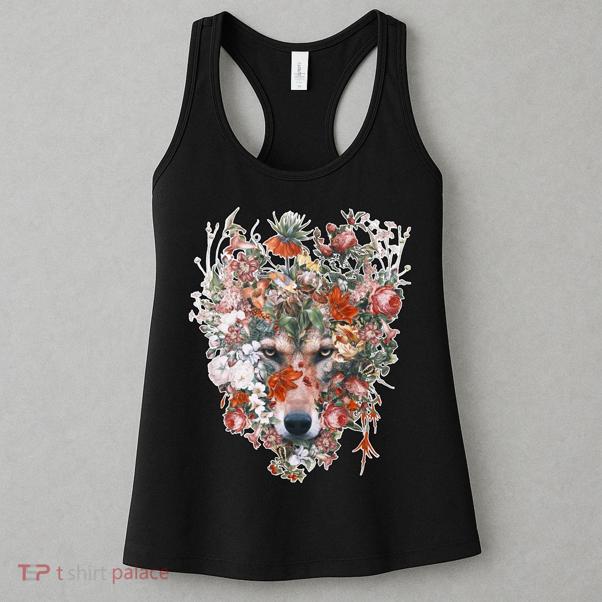 Flower Wolf Wilderness Floral Women's Tank Top