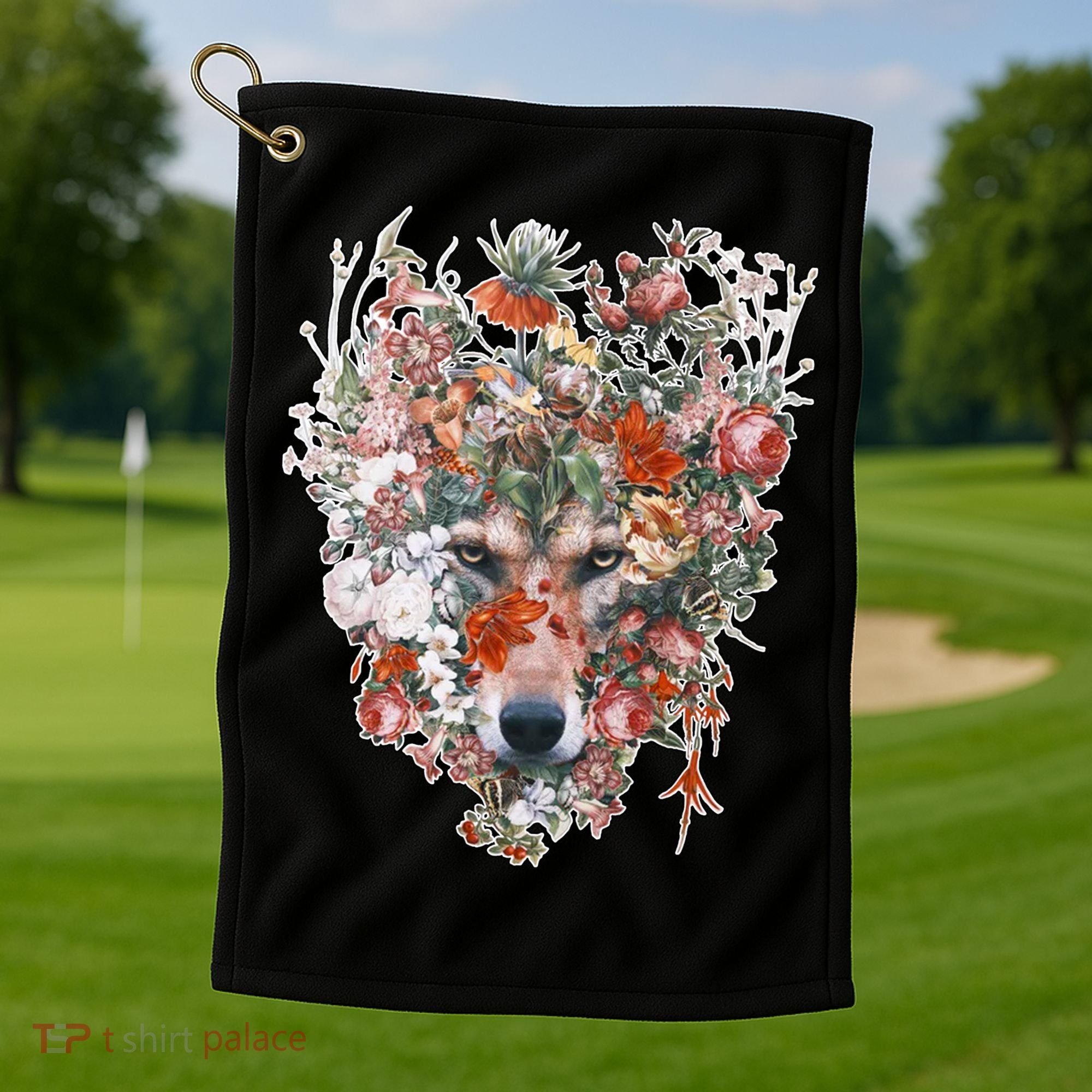 Flower Wolf Wilderness Floral Golf Towel