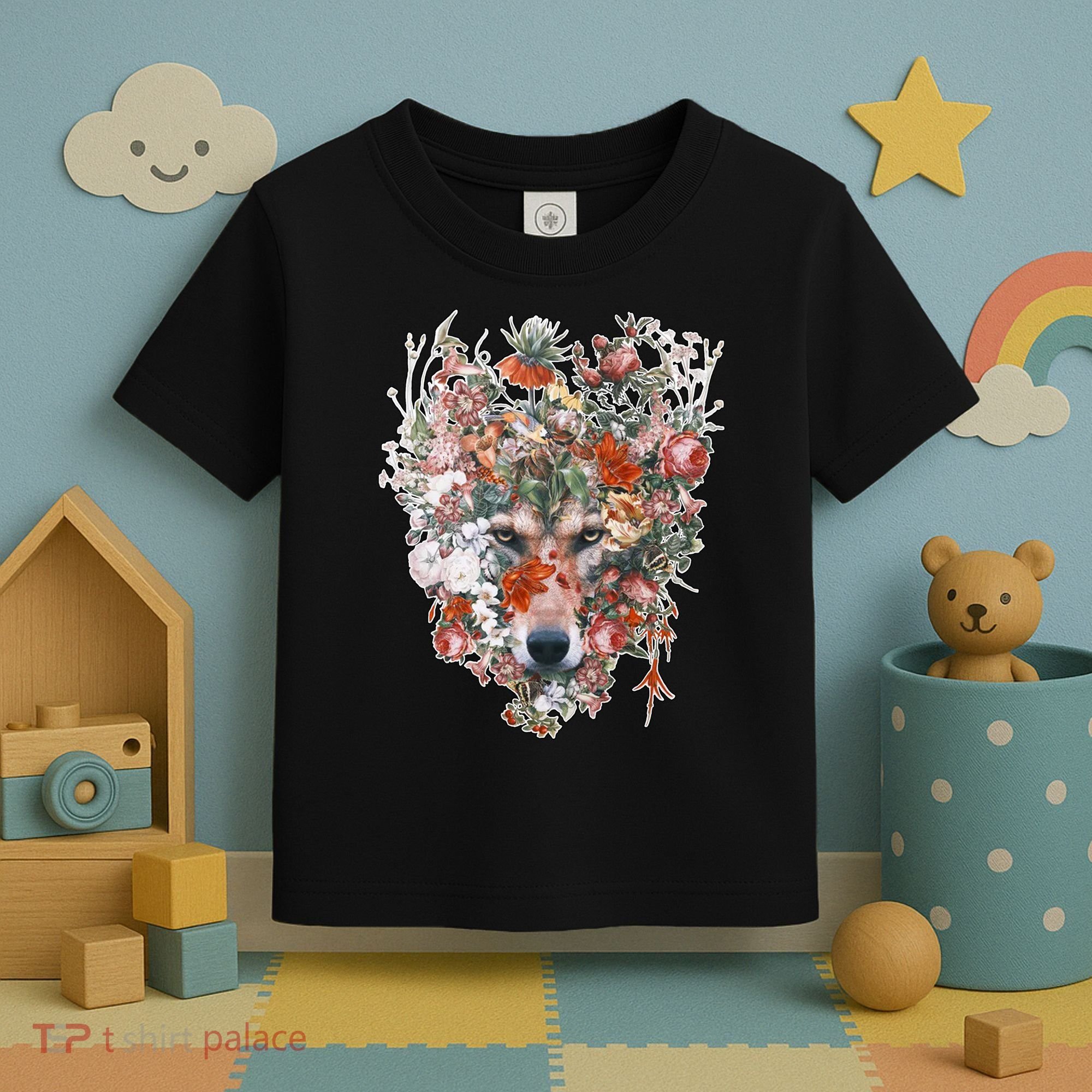 Flower Wolf Wilderness Floral Toddler T-Shirt