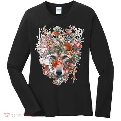 Flower Wolf Wilderness Floral Women's Long Sleeve Shirt