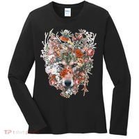 Flower Wolf Wilderness Floral Women's Long Sleeve Shirt thumb 0