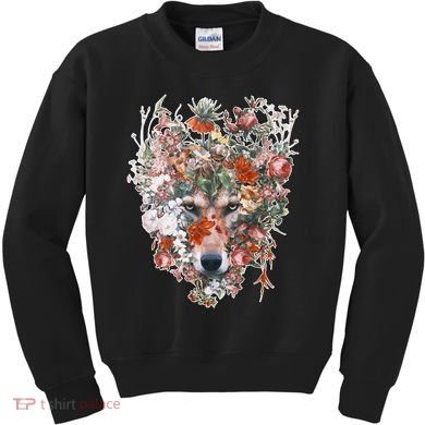 Flower Wolf Wilderness Floral Kids Sweatshirt