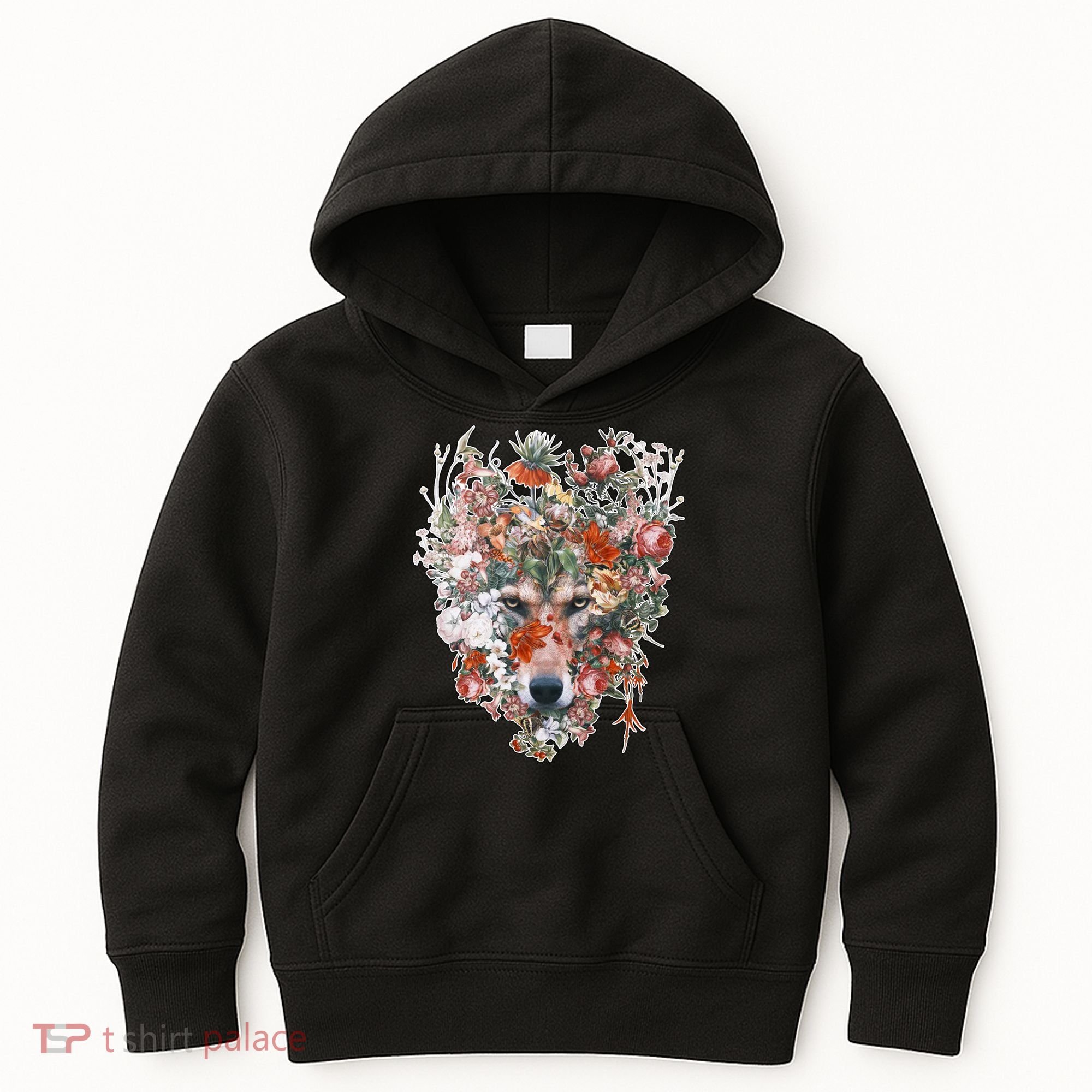 Flower Wolf Wilderness Floral Kids Hoodie