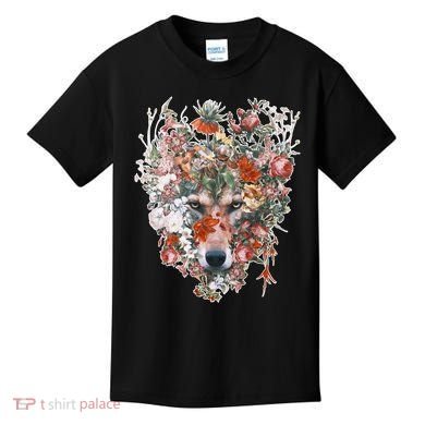 Flower Wolf Wilderness Floral Kids T-Shirt