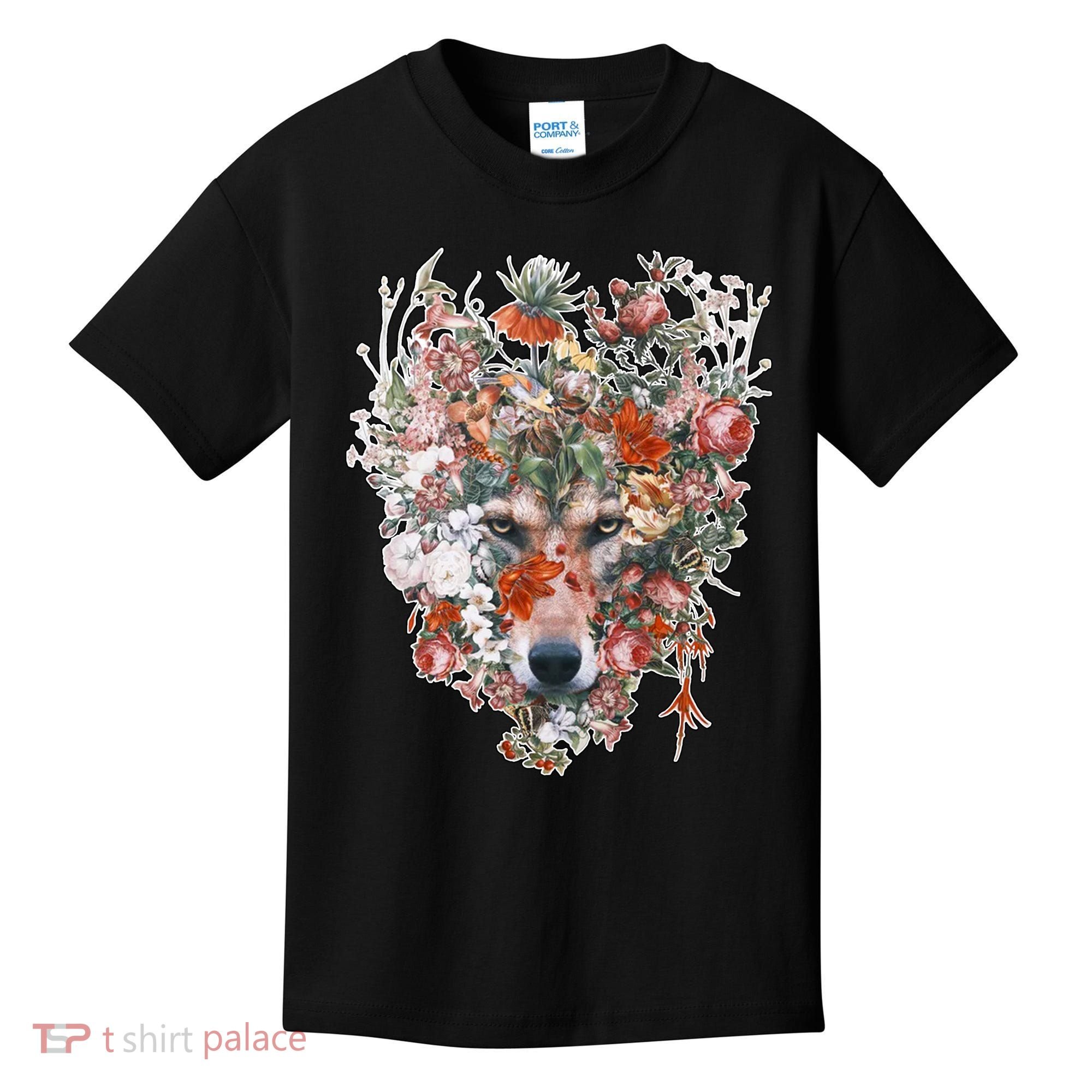 Flower Wolf Wilderness Floral Kids T-Shirt