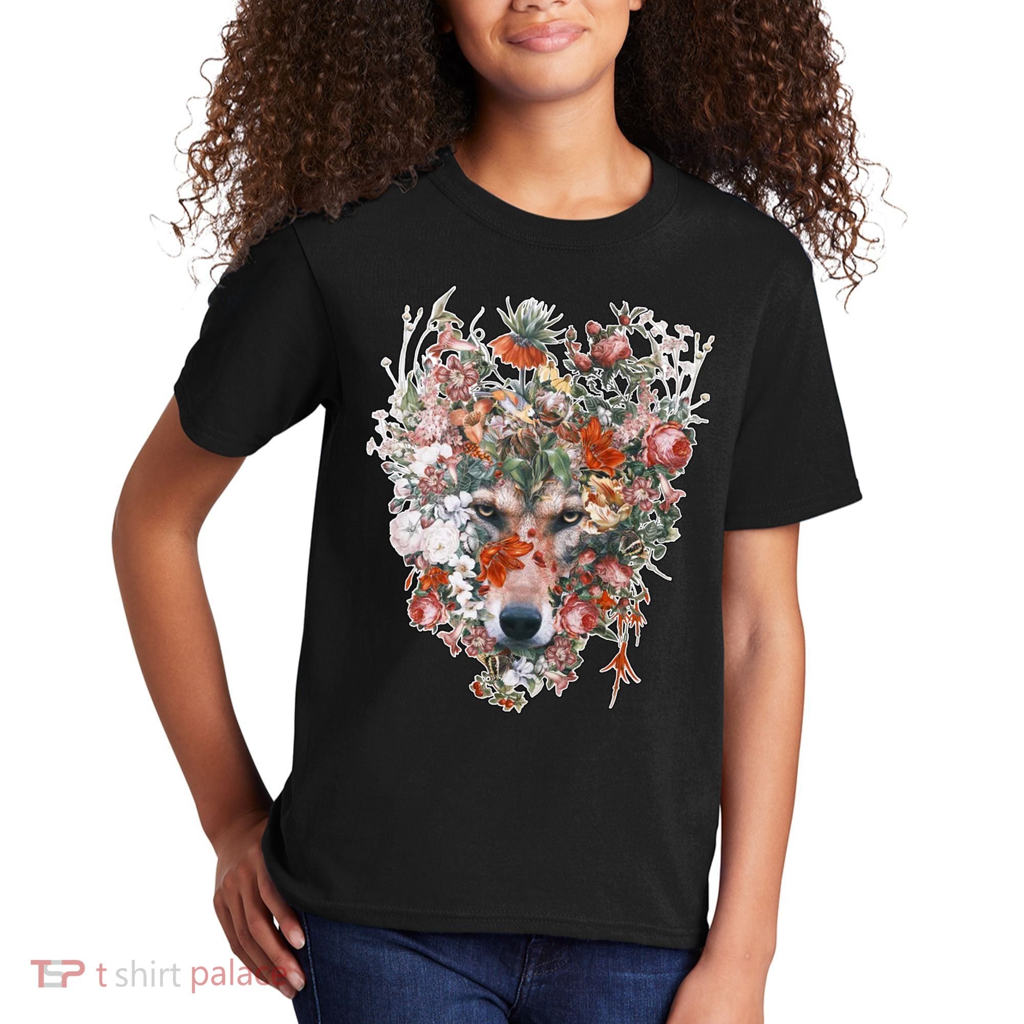 Flower Wolf Wilderness Floral Kids T-Shirt
