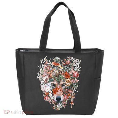 Flower Wolf Wilderness Floral Tote Bag